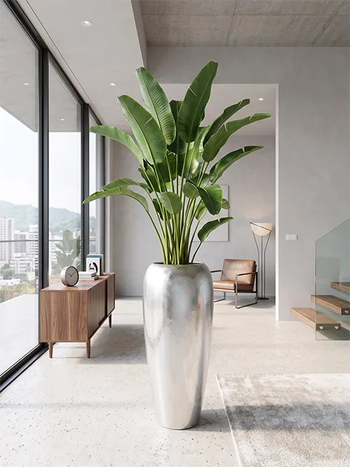 Visok okrasni lonec Elio 87 x 38 cm srebrne barve fiberglass - slika 3
