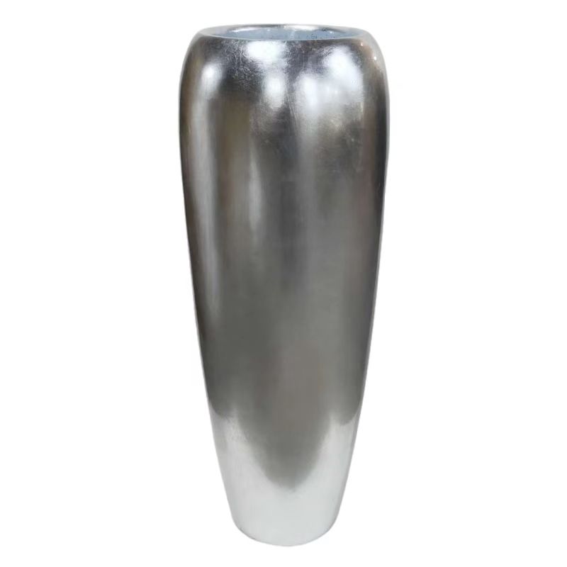 Visok okrasni lonec Elio 87 x 38 cm srebrne barve fiberglass - slika 4